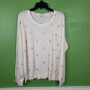 PJ Salvage Women's Super Soft Pullover Glitter Sliver Star Pullover Sweater XL